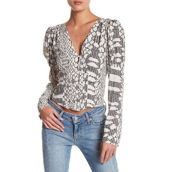Free People Tops - Free People Black and White Snakeskin Pattern Sweet On You Blouse